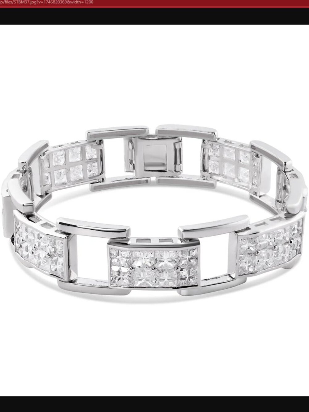 Sterling Silver 925 Rhodium Plated Link Clear Square CZ Studded Bracelet 9.5 in
